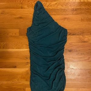 LYANER One Shoulder Ruched Sleeveless Bodycon Mini Short Dress, size L